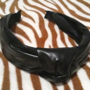 Black faux leather knot headband